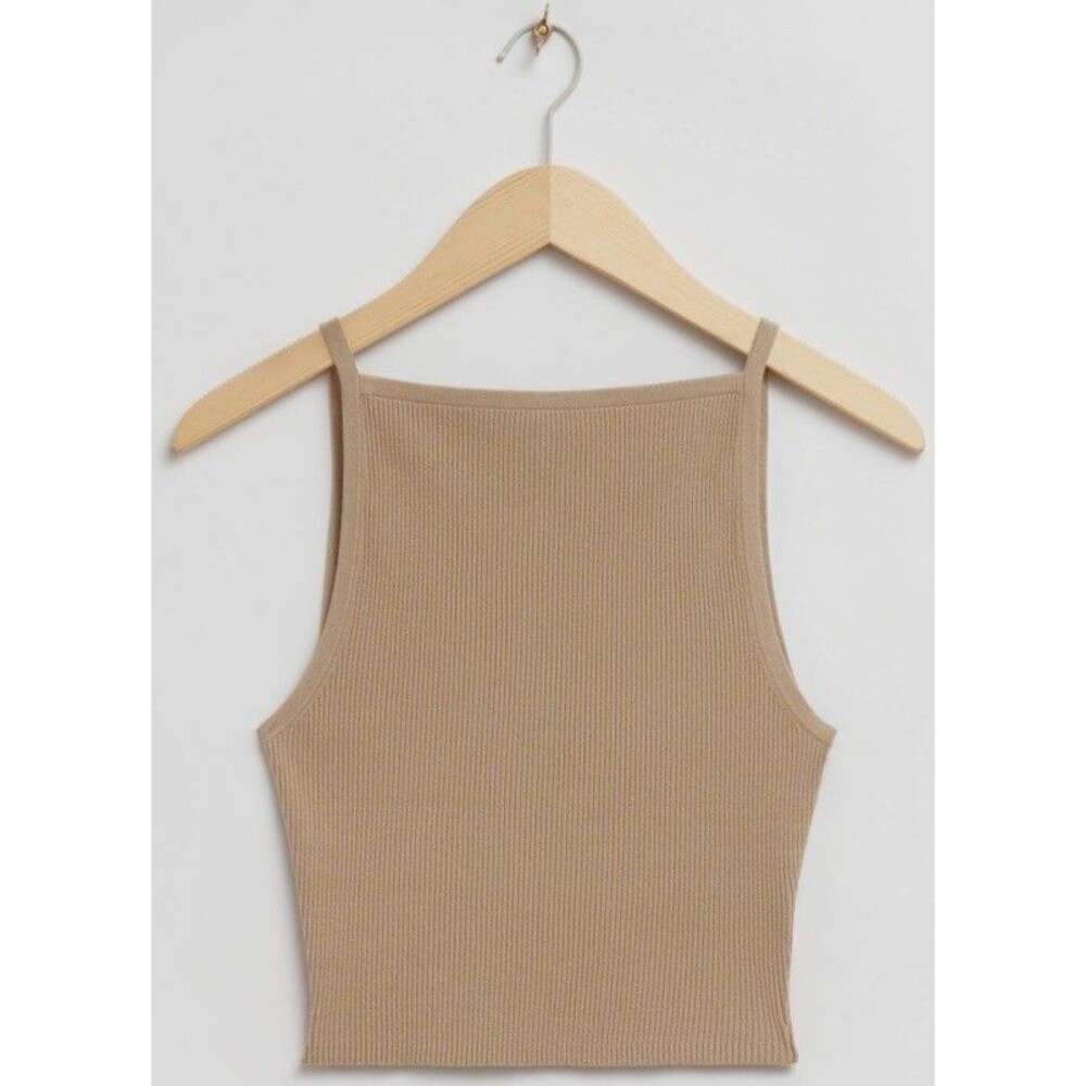 & Other Stories Top Size Small Knit Ribbed Beige Square Neck Quiet Luxury